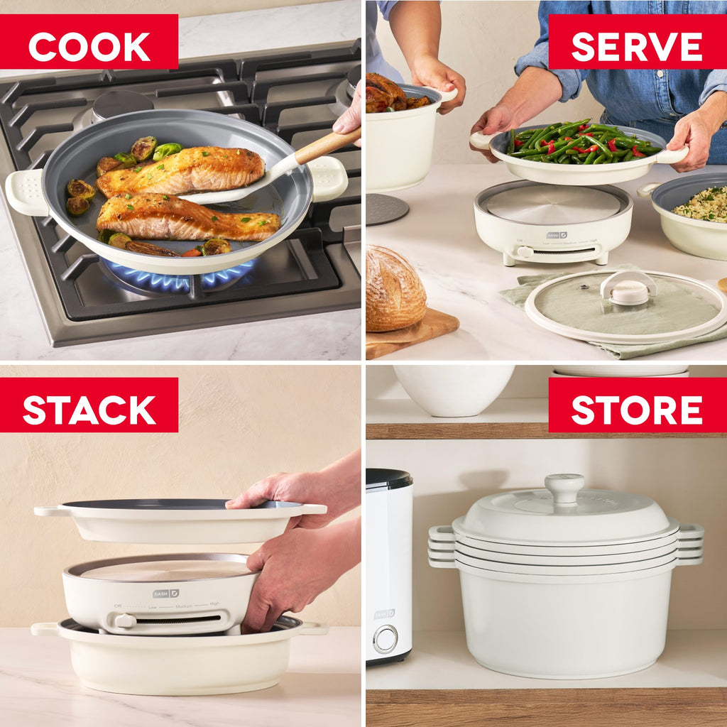 Stacks Ceramic Cookware Set with Electric Burner
